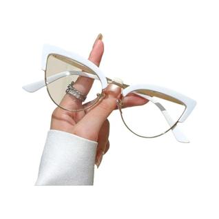 Óculos De Leitura Femininos Anti-Luz Azul Estilo Gatinho Com Lentes Metálicas De Alta Defi
