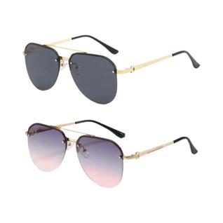Óculos de sol de metal meia armação feminina, óculos duplos clássicos, moda exterior, novo