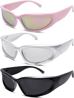 Óculos de Sol Knliwkm Oval Sporty Wrap Around Y2K - Prata