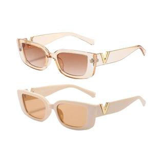 Óculos De Sol Retangulares Retro Unissex Com Hastes Em Formato V, Moda Para Proteção Solar