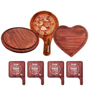 OFERTA DIA DAS MAES KIT 7 Tábuas de Madeira Rustico para Queijos, Frios, Pastas, Hamburgue