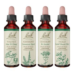 Pacote com 4 remédios florais Bach Original, 20 ml x4  Holly, Centaury, Agrimony, Walnut