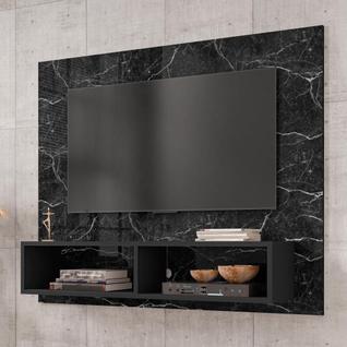 Painel para TV Ottawa com 2 Nichos Nero Efeito Marmorizado