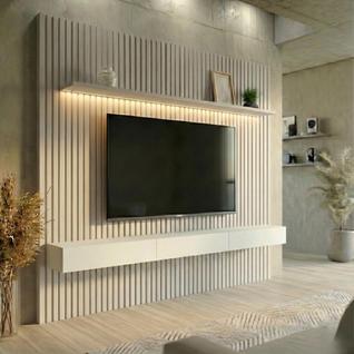 Painel Ripado com Rack Suspenso até 70 Polegadas Tulum com LED 1 PT 2 GV Off White Alt 218
