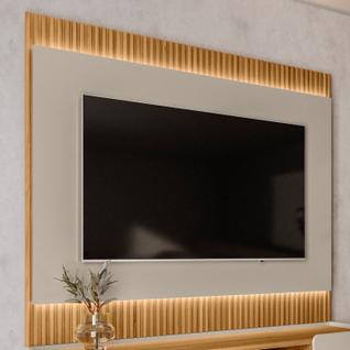 Painel Ripado Suspenso para TV até 70 Polegadas com LED MDF 180cmx148cm Off White São Paul