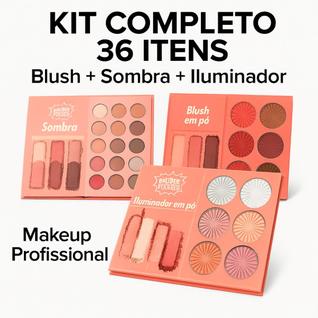 Paleta Maquiagem Completa com 36 Cores 3 em 1 SP Poderes Sombra Blush Iluminador