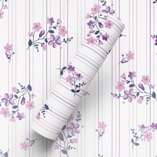 Papel de Parede Adesivo Tema Floral Listras Lilás