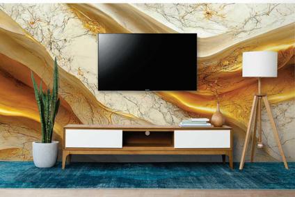 Papel de Parede Painel 3D Mármore White Ouro 3,5M Revestimento Auto Colante Brilho Marmori