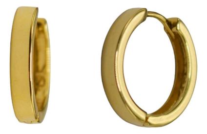 Par de brincos argola click fio quadrado grande e pequena ouro 18k