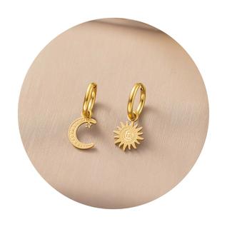 Par de Brincos Femininos Sol e Lua Dourado Festas Acessórios -