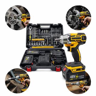 Parafusadeira 48V 2500W Chave De Impacto Kit 41 Peças Profissional 2 Baterias 8000 mAh Com