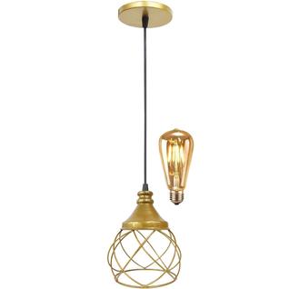 Pendente Aramado Esfera Balonê Dourado + Lâmpada Lustre Luminária Teto Regulável Sala Cozi