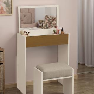 Penteadeira Mesa Maquiagem Quarto Camarim Com Espelho Offwhite