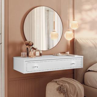 Penteadeira Suspensa Strass Gaveta C/ Divisória e Organizador Maquiagem 80cm Branco Ac - O