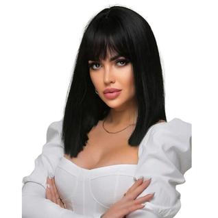 Peruca 45cm Lisa de Franja Reta Fibra Alta Temperatura