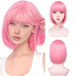 Peruca Aida Ble Short Bob com franja rosa reta 30cm