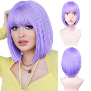 Peruca Aida Ble Short Bob With Bangs Lavanda Roxa 30cm