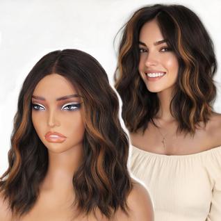 Peruca AISI HAIR Castanho Caramelo Destaques Bob Wavy 35cm