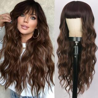 Peruca AISI QUEENS Ombre Brown longa ondulada com franja para mulheres