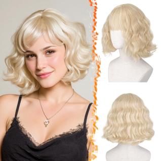 Peruca BARSDAR 30cm Loira Ondulada French Bob com Franja