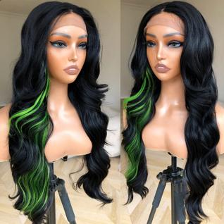 Peruca BlackSwern Skunk Strip Body Wave Lace Front 60 cm preta