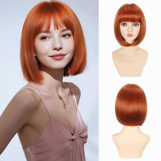 Peruca, cabelo refinado, Ginger Bob, com franja, 30 cm, laranja, ruiva
