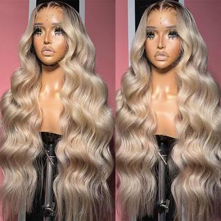Peruca CIYOO Ombre Brown Roots Ash Blonde Human Hair 30"