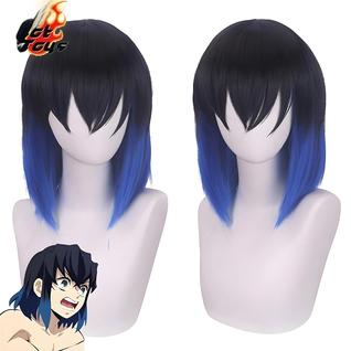 Peruca Curta Azul Ombré Hashibira Inosuke Para Cosplay, Resistente Ao Calor, Cabelo Kimets
