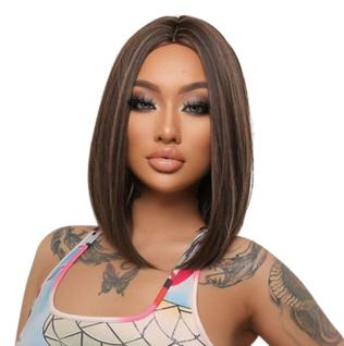 Peruca Curta Bob Preta Com Mechas Fibra Premium