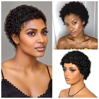 Peruca curta Wigbow Afro Kinky Curly Pixie Cut 100% cabelo humano