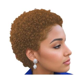 Peruca De Cabelo Humano Afro Kinky Curly Com Corte Pixie Curto Para Mulheres, Peruca Total