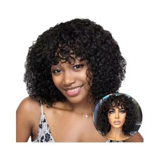 Peruca De Cabelo Humano Cacheado Preto Natural Para Mulheres, Bob Curto Com Franja, Acessí