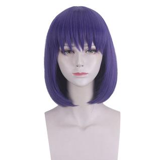 Peruca de cosplay curta Bob Purple sintética de 35 cm com franja reta