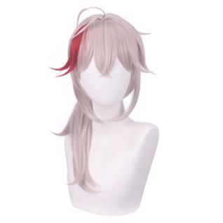 Peruca de cosplay de anime, rabo de cavalo curto, cabelo em camadas, vermelho, destaque