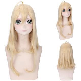 Peruca de cosplay loira de camadas longas e retas com parte central de 50 cm