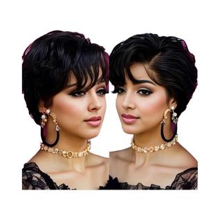 Peruca Feminina De Cabelo Humano Com Renda Frontal 13x4, Corte Pixie, Ondas Naturais, Curt