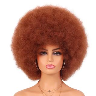 Peruca G&T 70s Auburn Afro para mulheres com franja curta e encaracolada