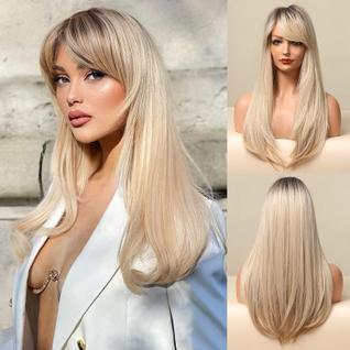 Peruca Honygebia Long Blonde com Franja Ombre  branca