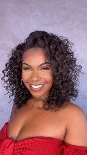 Peruca Lace Front Cabelo Humano Cacheado 36 cm - Castanho Escuro