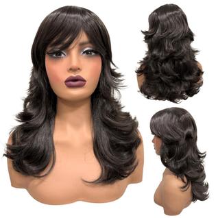 Peruca lisa super repicada com franja 40cm castanho escuro