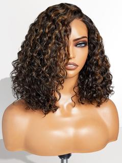 Peruca LUVME HAIR Curly Bob 30cm de cabelo humano curto preto com mechas