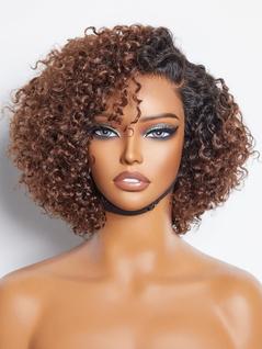 Peruca LUVME HAIR Kinky Curly Ombre Brown Bob 20 cm de cabelo humano