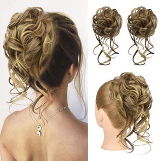 Peruca para coque de cabelo HOOJIH HB010 Dasiy marrom médio com mechas