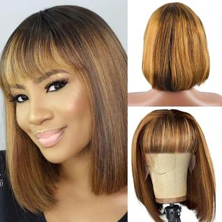 Peruca Rebasar Bob 10" Cabelo humano sem cola Ombre Blonde