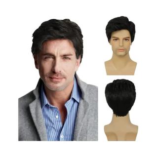 Peruca Sintética Preta Masculina Curta Para Homens - Peruca Completa Para O Natal