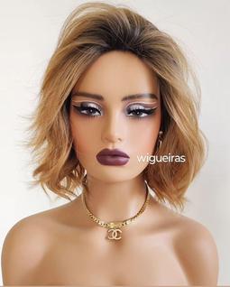 Peruca wig trad. loira a obreada long bob repicada ondulada