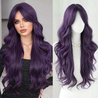 Perucas 7JHH Purple Long Water Body Wavy 80cm com franja de cortina