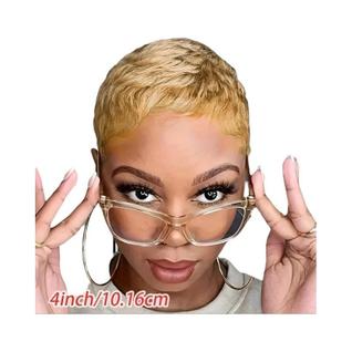 Perucas de cabelo humano com corte pixie, cor loira, perucas para mulheres, perucas feitas