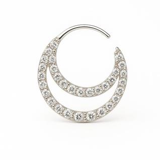 Piercing de prata 925 de furo argola dupla cravejada para septo e daith
