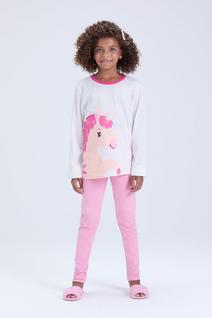 Pijama Infantil Feminino Inverno Unicórnio Brilha no Escuro